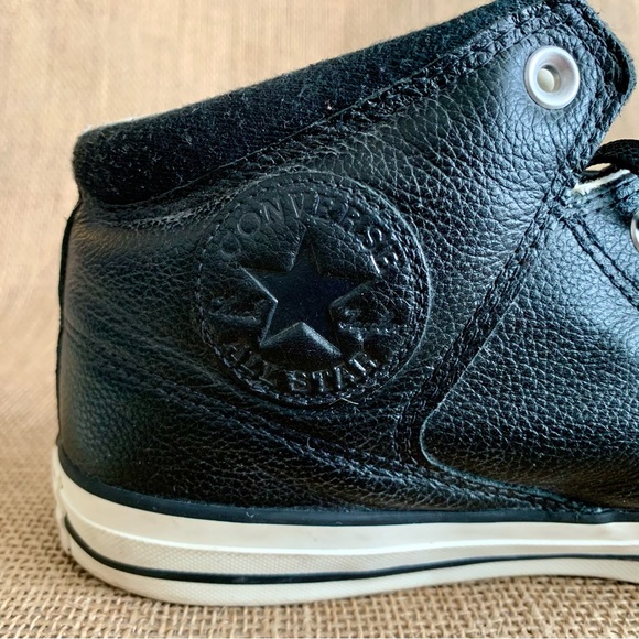 CONVERSE Black Leather Hi-tops Men’s Size 10.5 - Picture 7 of 15